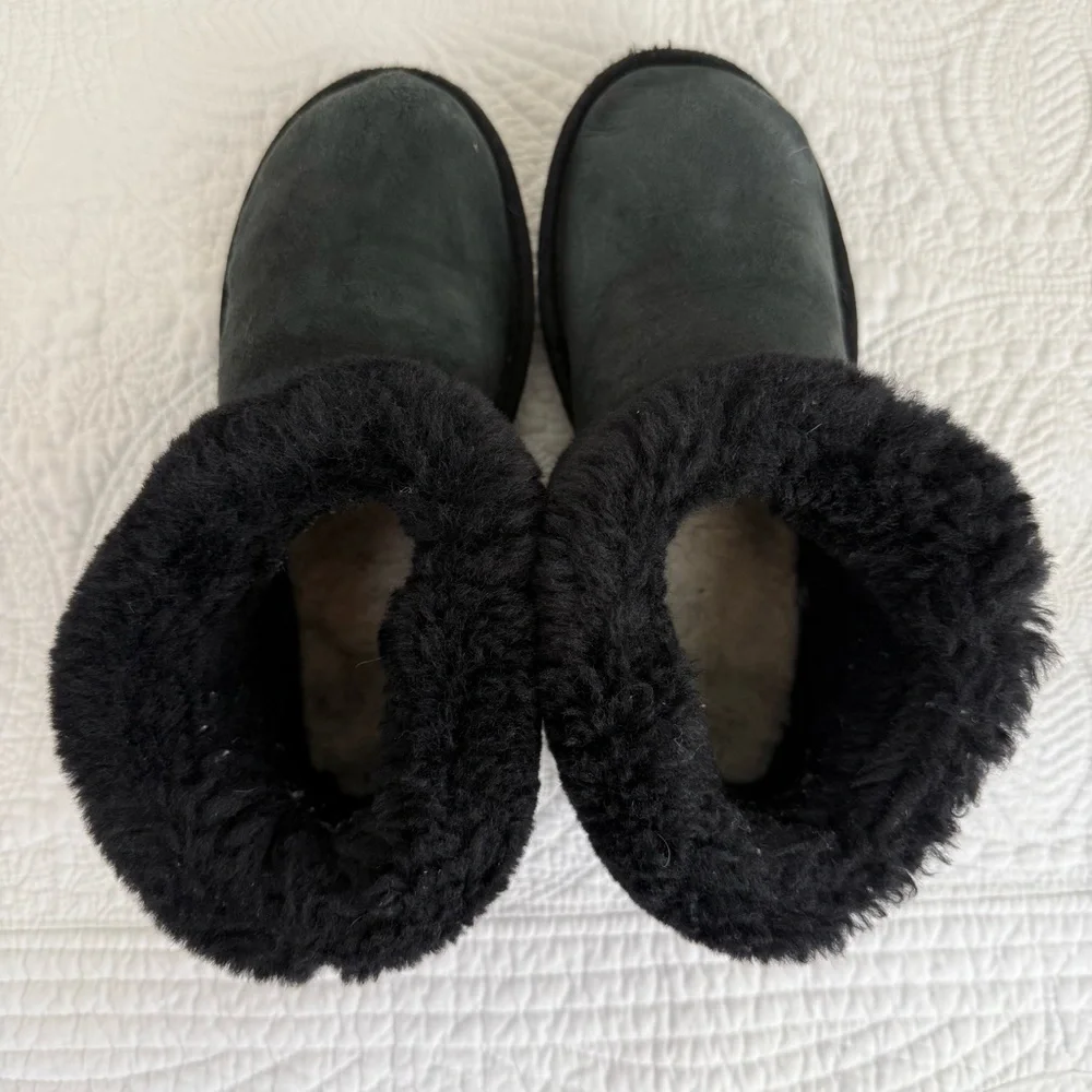UGG Classic Mini Fluff Black Suede Ankle Boots Women’s Size 7 - Picture 5 of 9